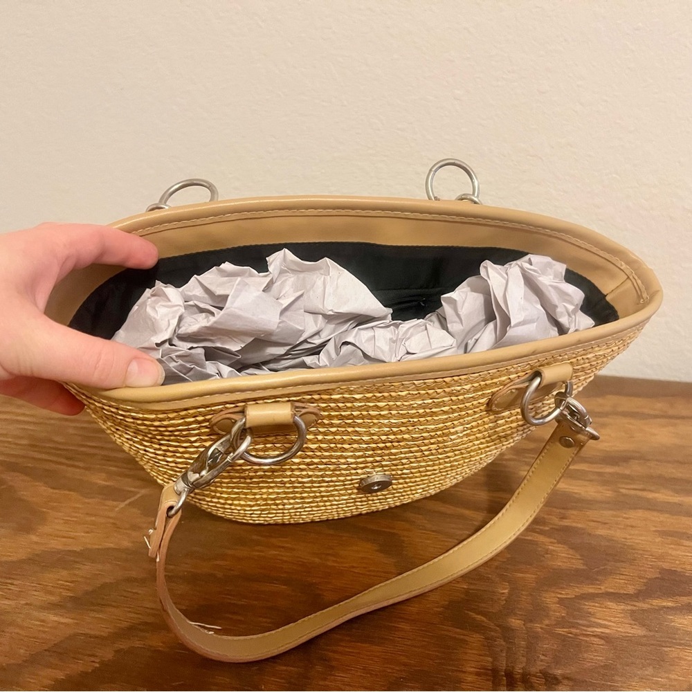 NWOT St. John’s Bay Tan Straw Satchel Summer Tote with Beige Trim - Picture 10 of 13